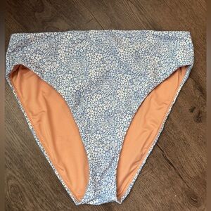 J Crew Liberty Floral Blue and Tan Women's Swim Bottom Medium High Waist NWOT